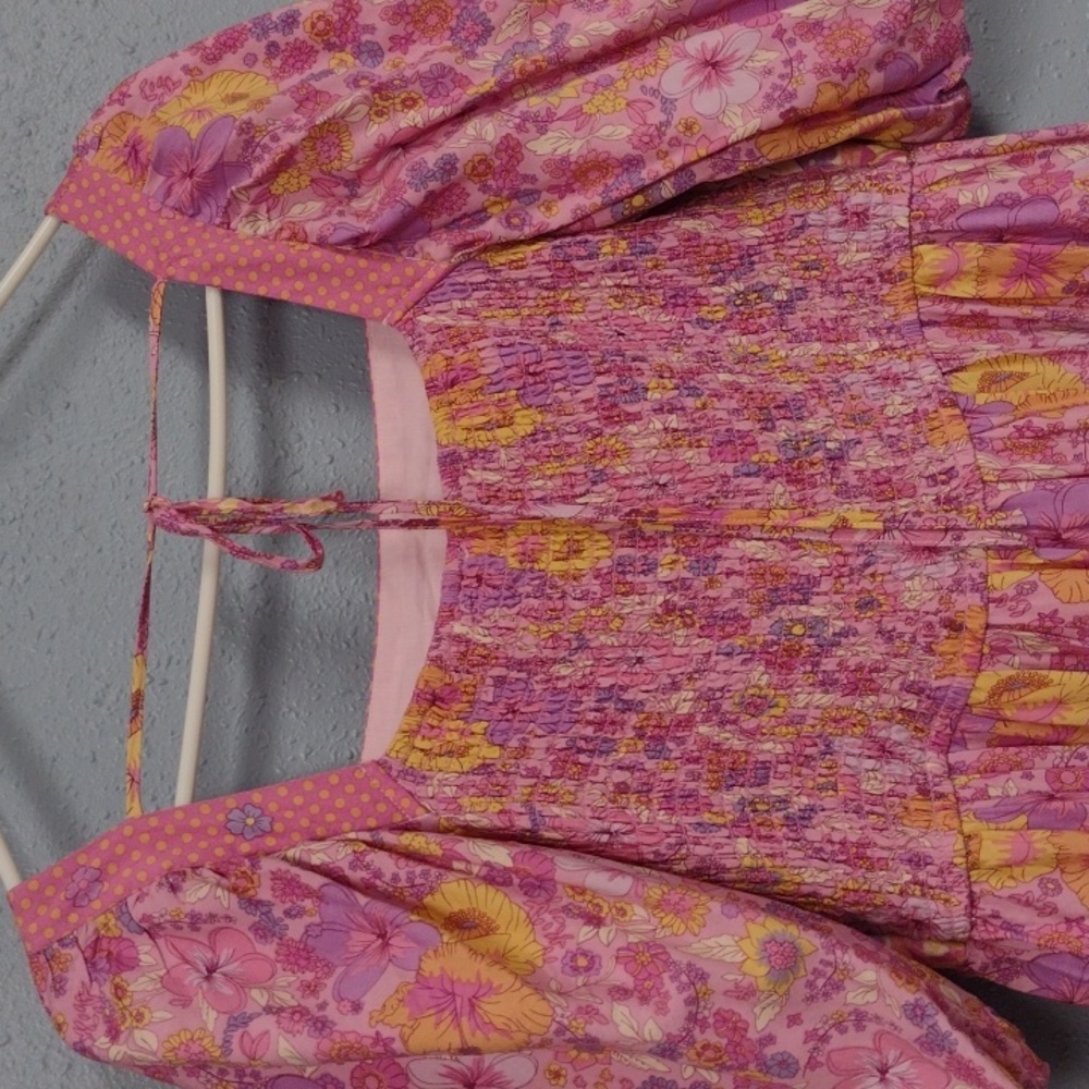 NEWIn Bloom Pink and Yellow Maxi Sundress with Puff Sleeves and Square Neckline, - Picture 9 of 16